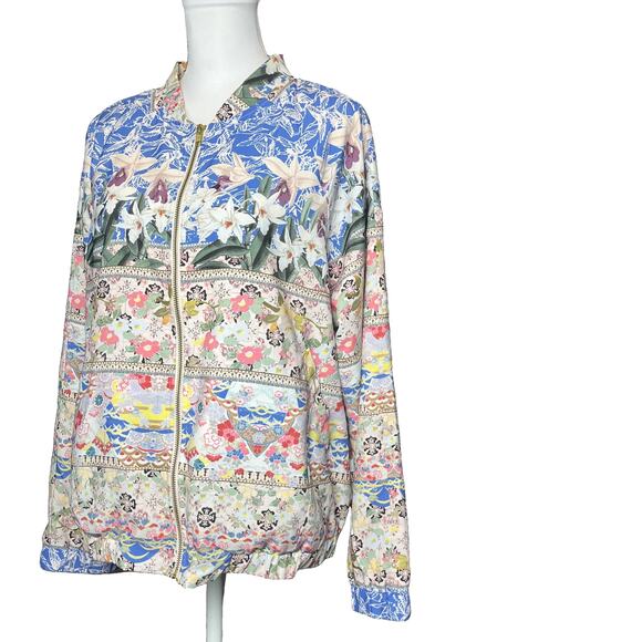 Yumi Floral Bomber Jacket Size 12 Lightweight Zip Up boho eclectic coastal - Picture 7 of 10